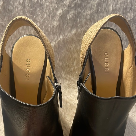 Gucci Black ‘Tiffany’ Peep Toe Espadrille Wedge Sandals size 38.5 - Picture 7 of 10